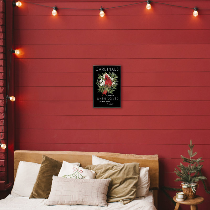 Cardinals Appear Seasonal Sentiment, estampe numérique, conception de Cindy Jacobs, H 18 po x l 12 po, Noir