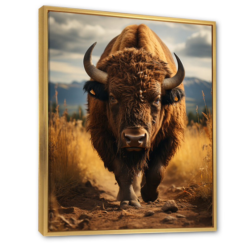 «Bison Portrait in USA II», reproduction d'art, H 40 po x l 30 po x P 1,5 po, Cadre flottant doré
