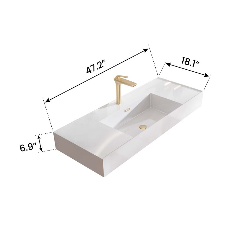 Lavabo intégré à surface solide brillante avec 1 trou de robinet pré-percé