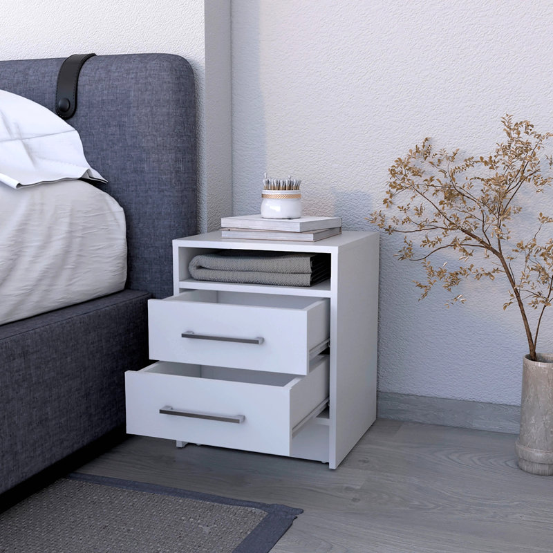 Table de chevet 2 tiroirs, Blanc