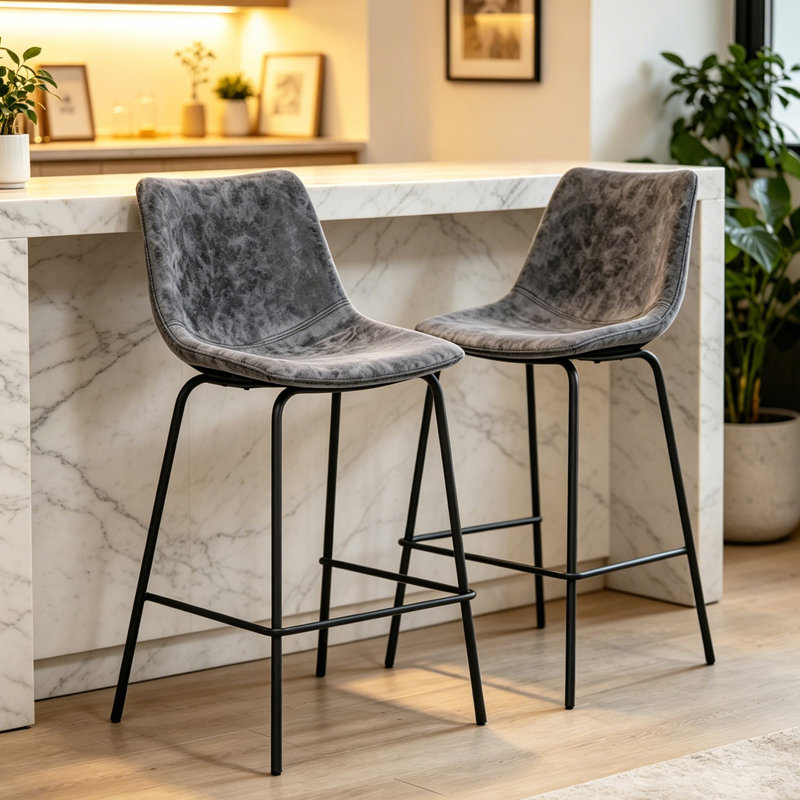 Bellino Upholstered Counter Stool with Metal Frame, Charcoal