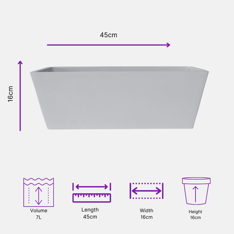 Bini Window Box, Contemporary Concrete Effect Plant Pot, Outdoor Windowsill Planter with Drainage Plug, White