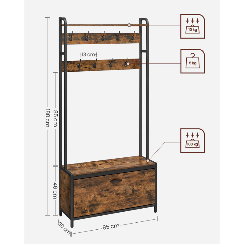 Aliehs 85 cm W Hall Tree with Storage Bench and Shoe Storage, Brown