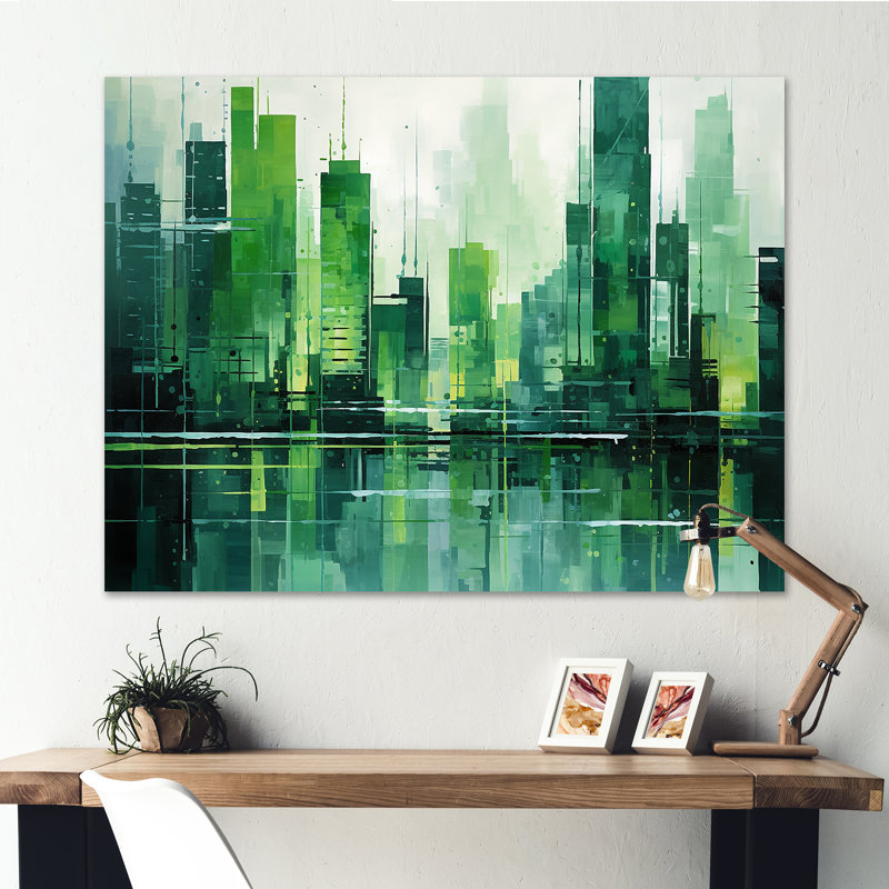 «Emerald Elevations Skyscraper City», reproduction sur toile, Toile tendue, H 16 po x l 32 po