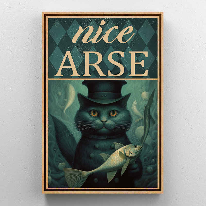 Chat et poisson, joli cul sur toile, H 36 po x l 24 po x P 1,25 po