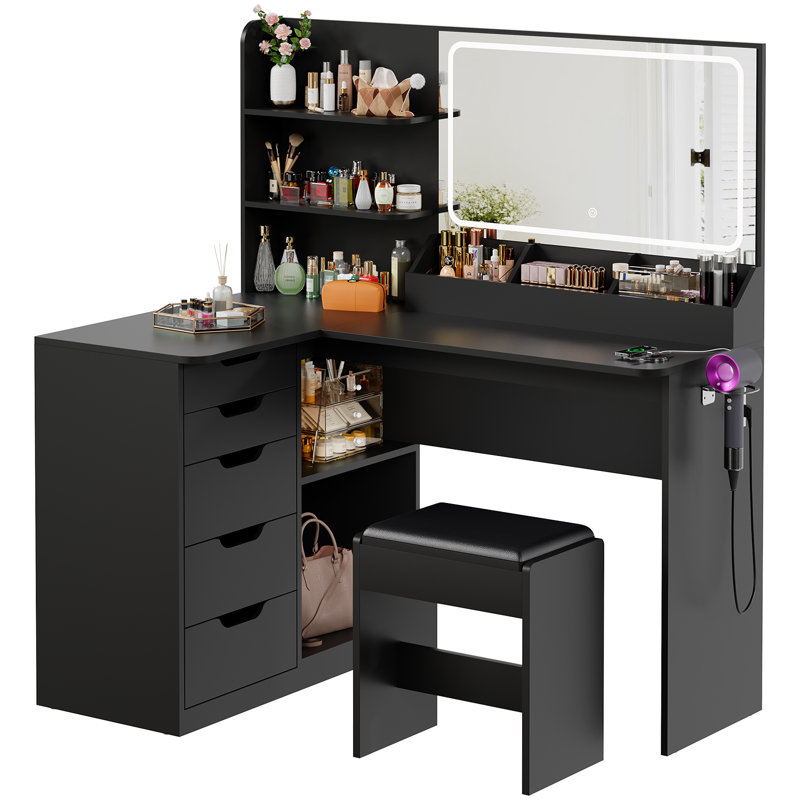 Dressing Table with Mirror, Black