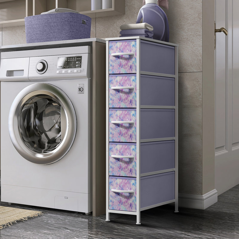 Sorbus Narrow Dresser with 5 Drawers - Vertical Slim Storage Chest of Drawers with Steel Frame, Wood Top & Easy Pull Fabric Bins for Small Spaces, Closets, Bedrooms, Bathrooms & Laundry, Tie Dye Purple