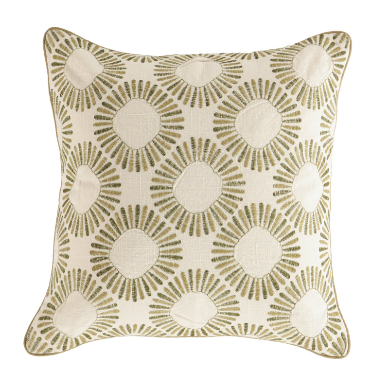 Coussin 100% coton, Ivory/Green, Duvet synthétique