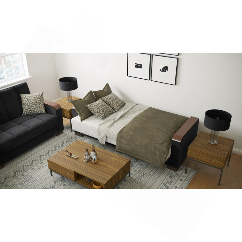 Causeuse rembourrée en bois avec rangement Primenest Zenaero X, Noir