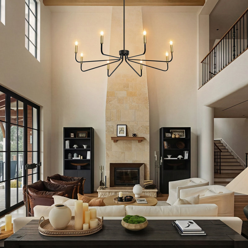 Maroneia 8 - Light 38"W Dimmable Classic/Traditonal Candle Style Chandelier for Kitchen Island., Matte Black/Polished Brass