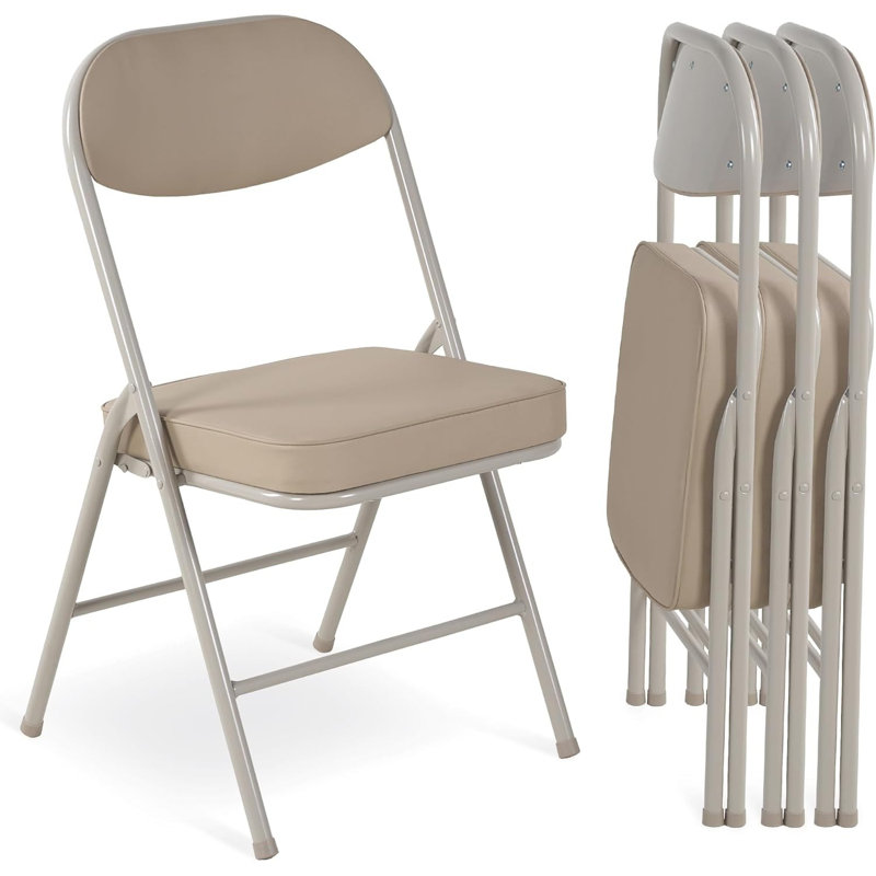 Chaises pliantes avec coussin, ensemble de 4 chaises pliantes rembourrées avec structure en métal durable, aucun assemblage requis pour la fête et la maison beige