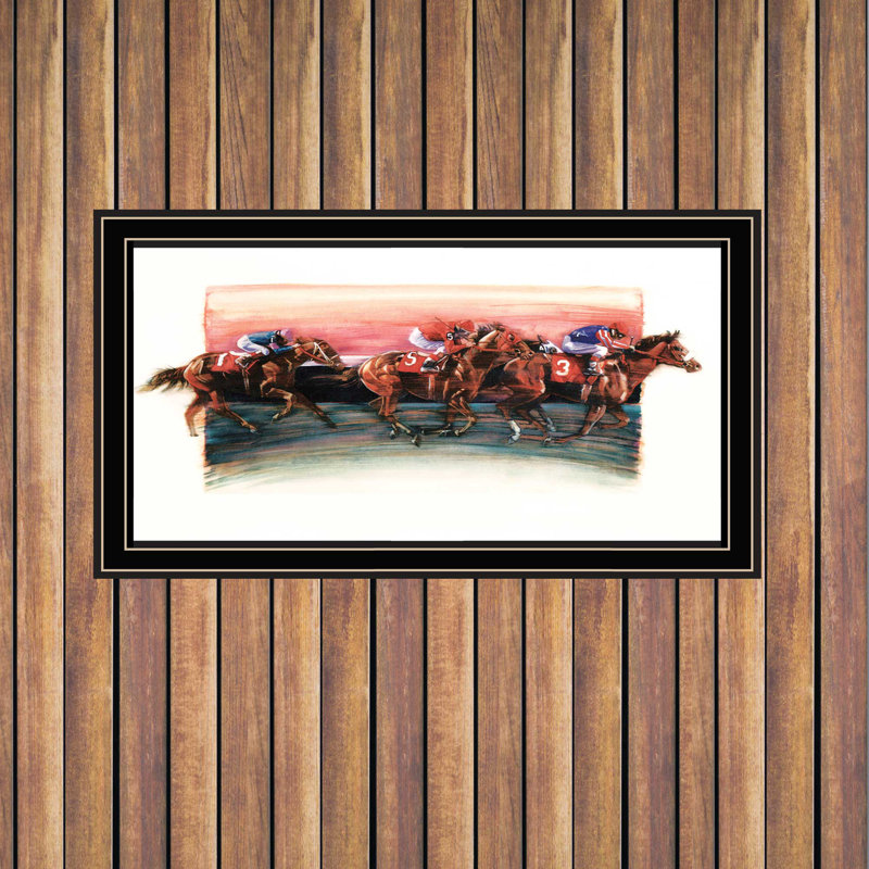 «Horse Race» Byjgs Studios, reproduction encadrée prête à accrocher, cadre noir
