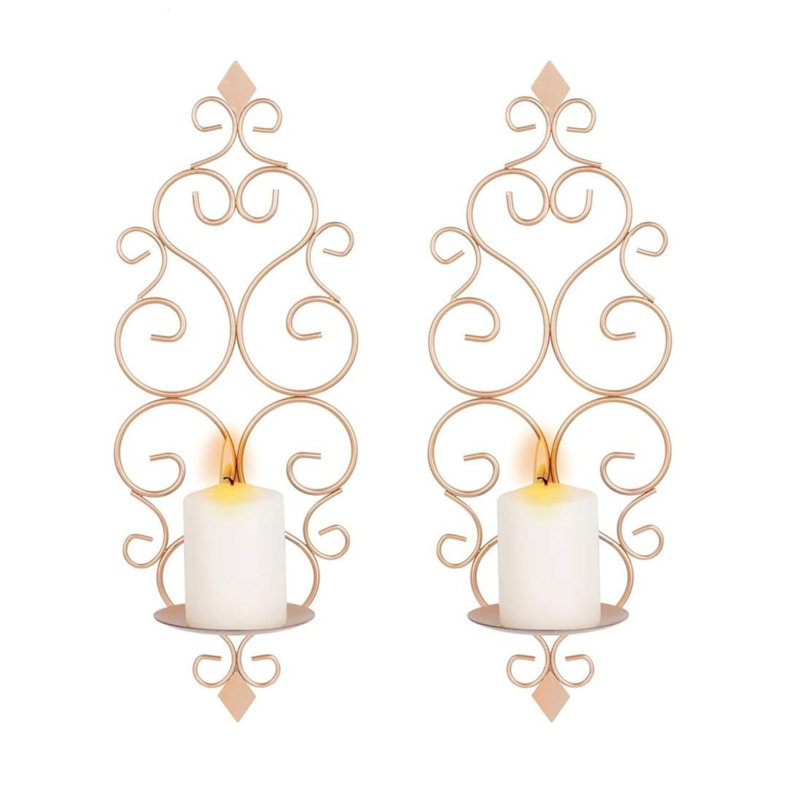 Iron Wall Candle Sconce Holder Set Of 2 Rose Gold