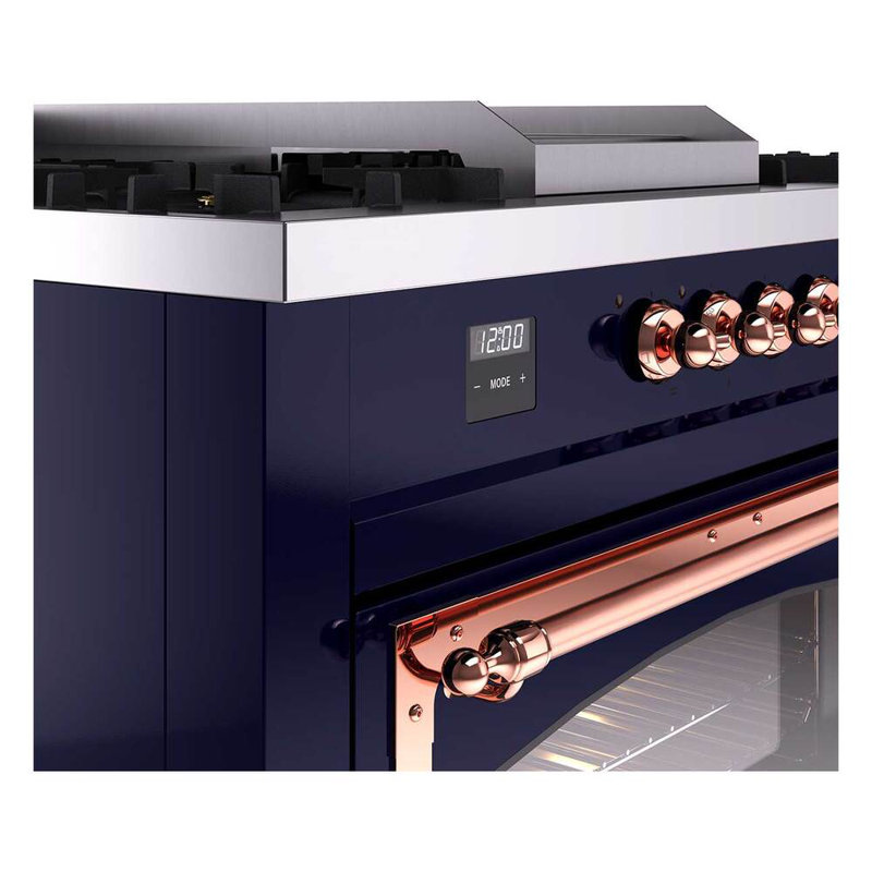 ILVE Nostalgie II Noblesse 60 in Dual Fuel Range 7 Burner, Griddle, Frenchtop, Natural Gas, Midnight Blue/Copper