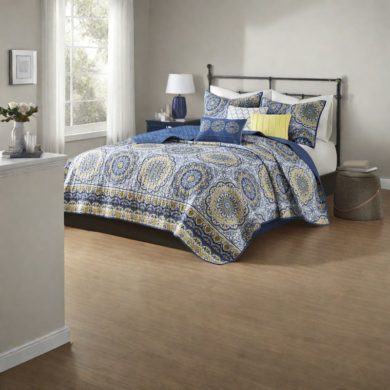 Ensembles de literie confortables en coton, motif floral bleu moderne pour la maison
