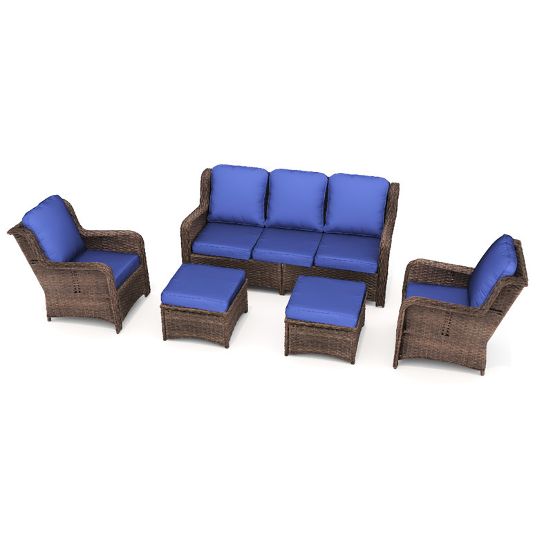 Patio Furniture : Outdoor Sectional With 3 Couch, 2 Single Chairs, Ottomans. Gray-Navy For Lawn, Garden, Backyard. Rust- Steel Structure. Fine Woven . Fade- Cushions Protection. Comfortable High