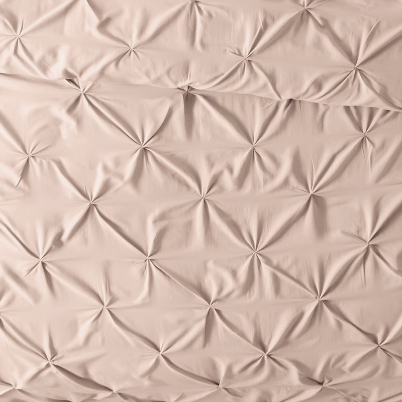 Pinch Pleat Textured Duvet Cover Set, Queen Duvet Cover + 2 Shams, Blush