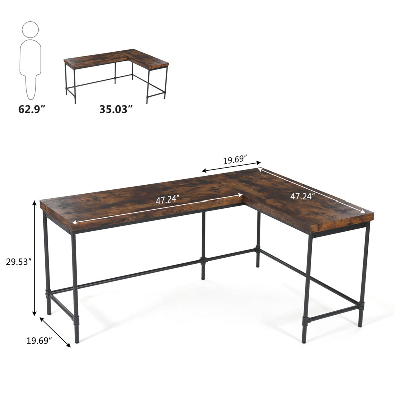 Aves L-Shaped Metal Base Computer Desk
