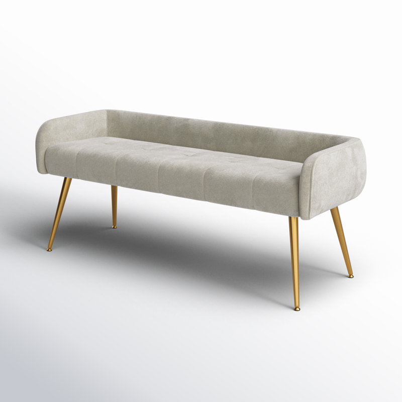 Millbury Polyester Upholstered Bench with Metal Leg, Gray