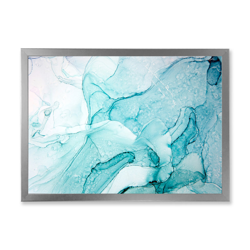 Turquoise Ink Universe - peinture sur toile, Cadre photo argenté, H 30 po x l 40 po