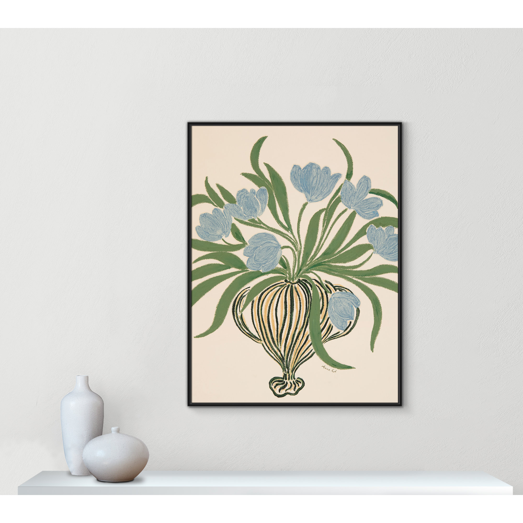 La Poire Blue Tulips Print by Camilla Bergqvist, 49.5" H x 37.5" W, Black