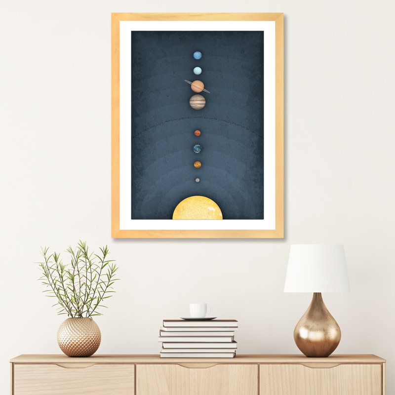 Système solaire II, art encadré, H 32 po x l 24 po x P 1 po, Papier encadré naturel