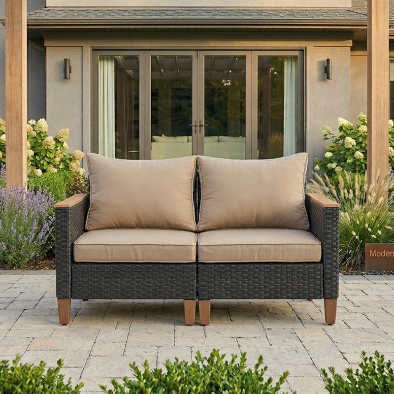 Patio Wicker Sectional Loveseat with Cushions