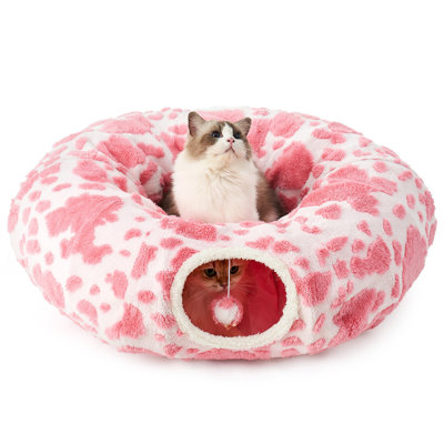 Lit rond pour chat avec tunnel lavable pour animal de compagnie pour chats, chatons, chiots et lapins