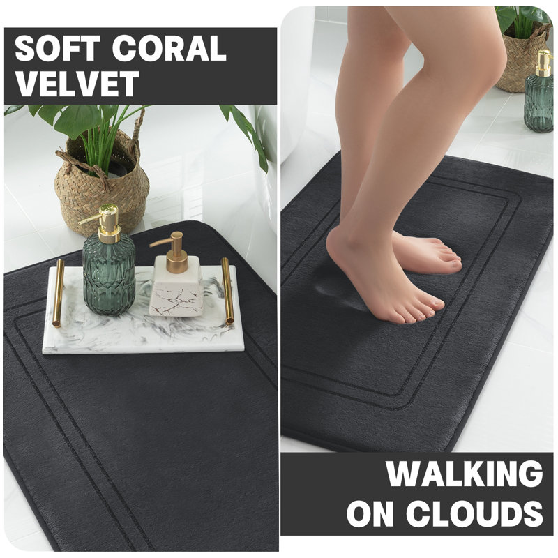 5 Piece Plush Memory Foam Bath Rug Set with Non-Slip Backing and High Absorbency, Black