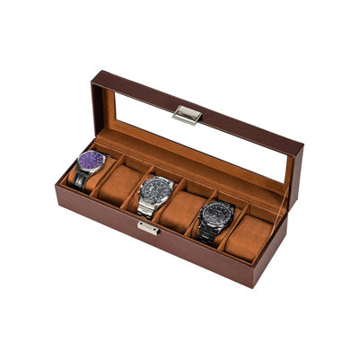 Watch Box 6Slot Watch Case Watch Storage Watch Holder Organizer With Glass Lid