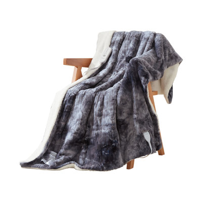 Couverture chauffante électrique à chauffage rapide pour lit, commande unique, 5 niveaux de chaleur, arrêt automatique après 10 h, certifiée ETL, lavable à la machine, en velours doux tufté PV, motif tie-dye gris - 183 x 213 cm, gris