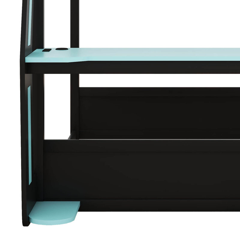 Lit superposé double avec bureau RVB surdimensionné monté sur le côté, lit superposé en bois avec ports de charge, cadre de jeu pour les adolescents