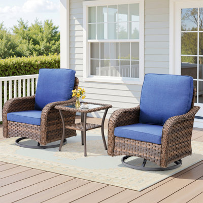 3 Pieces Outdoor Furniture Set, Outdoor Swivel Gliders Rocker, Patio Chair Set With Side Table For Porch Deck Backyard