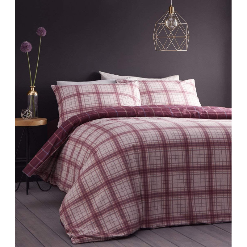 Cotton 64 TC Reversible Duvet Cover Set, Double Duvet Cover + 2 Standard Pillowcases, Plum