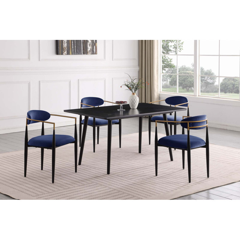 5Pc Dining Set Sintered Stone Table, Navy, White