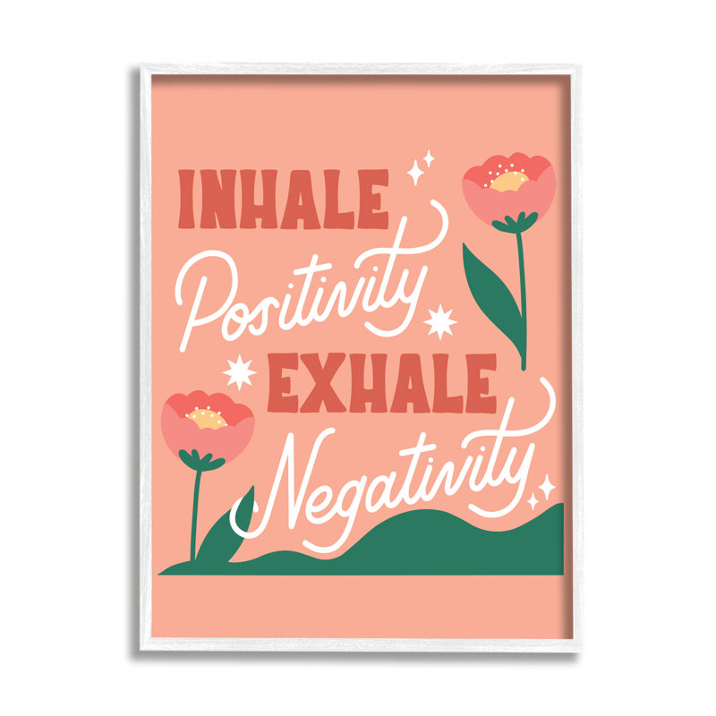 Inhaler Positivité, expirer, signe de motivation floral, ferme grise, estampe numérique encadrée, art texturé par Hey Bre! Creative Studio