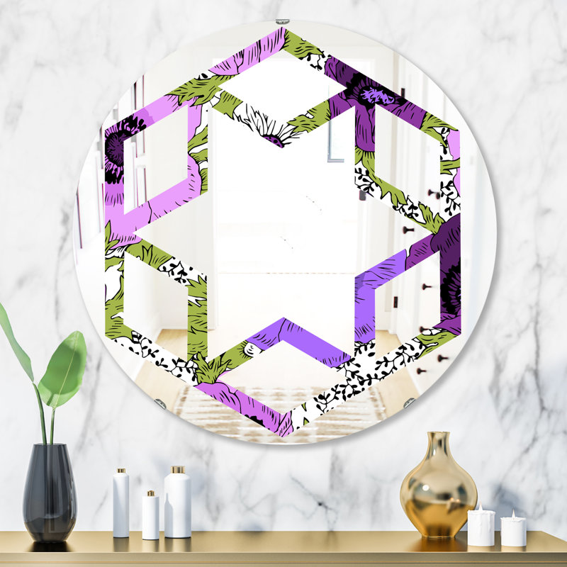 Miroir mural Hexagon Star Coastal, 31,5 po x 23,7 po, Fleurs fantastiques