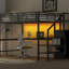 Lit mezzanine double en métal noir avec bureau, escalier de rangement, petite armoire et 7 couleurs à DEL, peu encombrant, confortable et efficace