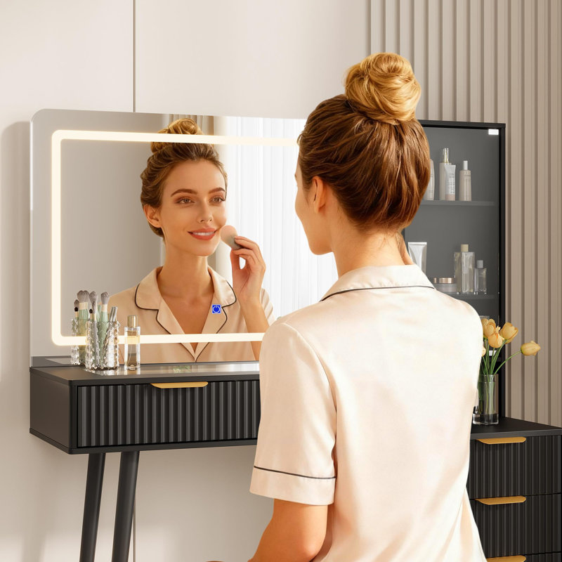 Dressing Table with Mirror, Grey