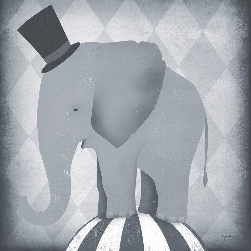 «Circus Elephant Gray» par Ryan Fowler - impression d'un seul cadre, H 12 po x l 12 po x P 1,25 po, Non, Toile encadrée noire
