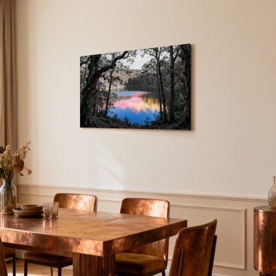 «Colorful Lake Reflection Forest Landscape», ensemble de 1 reproduction d'art sur toile tendue