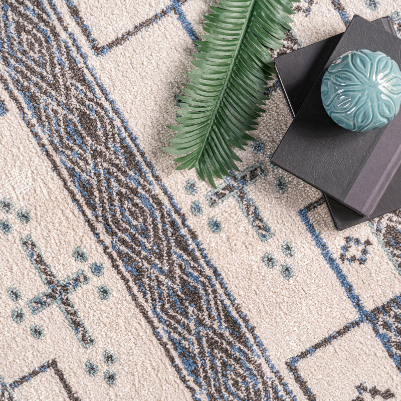 Wayman Moroccan Gray/Beige Area Rug, Rectangle 4'3" x 6'3"