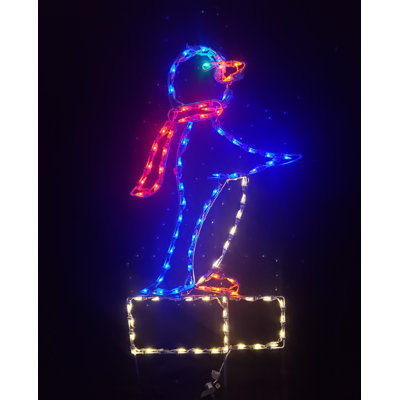 Figurine lumineuse pingouin sur bloc de glace