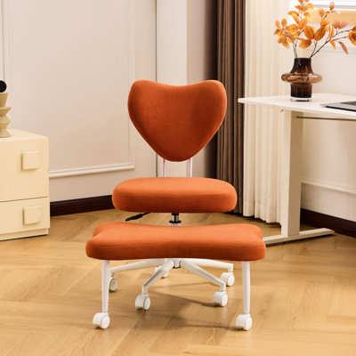 Orange Chair With Height - Adjustable Seat Cushion And Lumbar Support For High Intensity Office Work, Ergonomic Design, Short Fabric, 360 Rotation, Poplar Wood, Foam Filler, Corduroy, Metal Wool