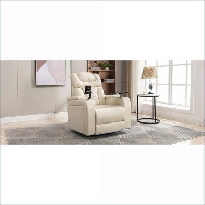  Single Seat 270-Degree Swivel Home Theater Power Recliner Clean White PU Leather
