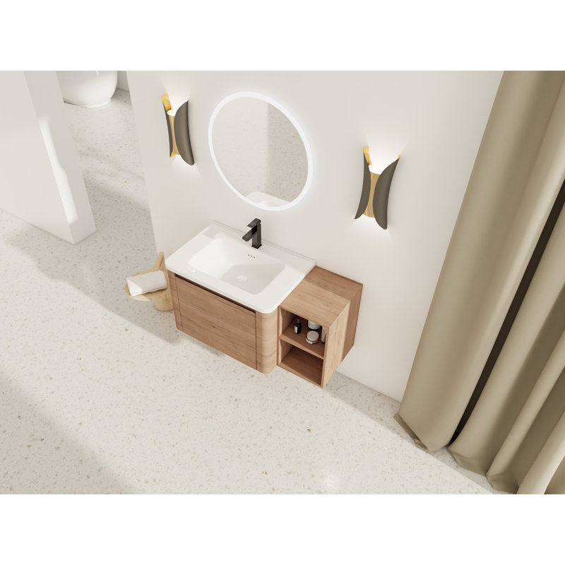  Meuble-lavabo mural 40 po avec lavabo et tablettes en céramique, 40"