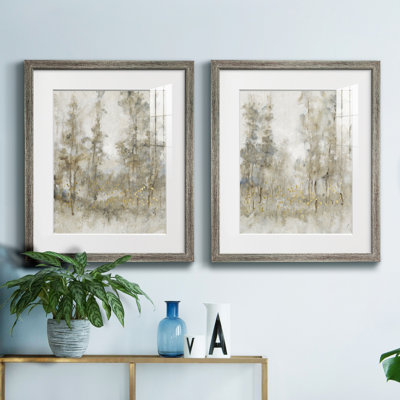 Fourré d'arbres I - Encadré sous verre acrylique, ensemble de 2, grande décoration murale pour salon