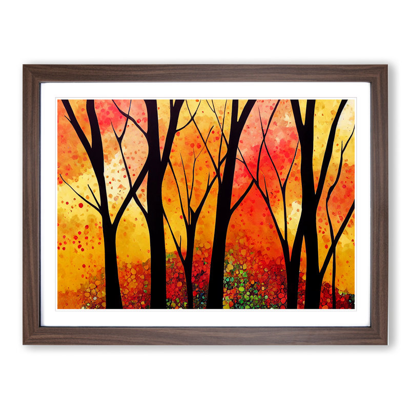 Colourful Autumn Forest Vol.4 Abstract - Single Picture Frame Painting, 25cm H x 34cm W x 2cm D, Walnut