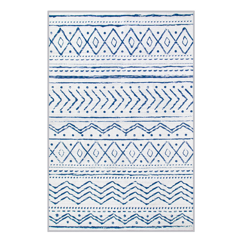Tribal Striped Moroccan Washable Area Rug - Low Pile Modern Geometric Design for Living Room, Bedroom or Dining room