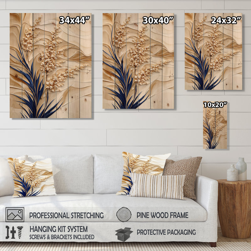 Plumes d'hiver beige d'un mimosa III - paysage moderne, impression sur bois beige sur bois de pin naturel